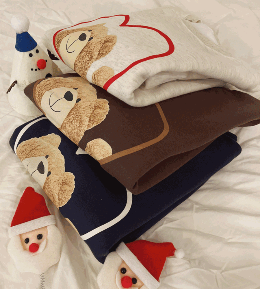 [주문폭주, 크림 당일-1일] 하트 곰돌이 기모 맨투맨 크리스마스 커플 잠옷 캠핑룩